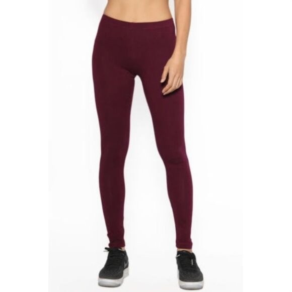 Bozzolo Wine Color Cotton Blend Stretch Leggings - Picture 2 of 5